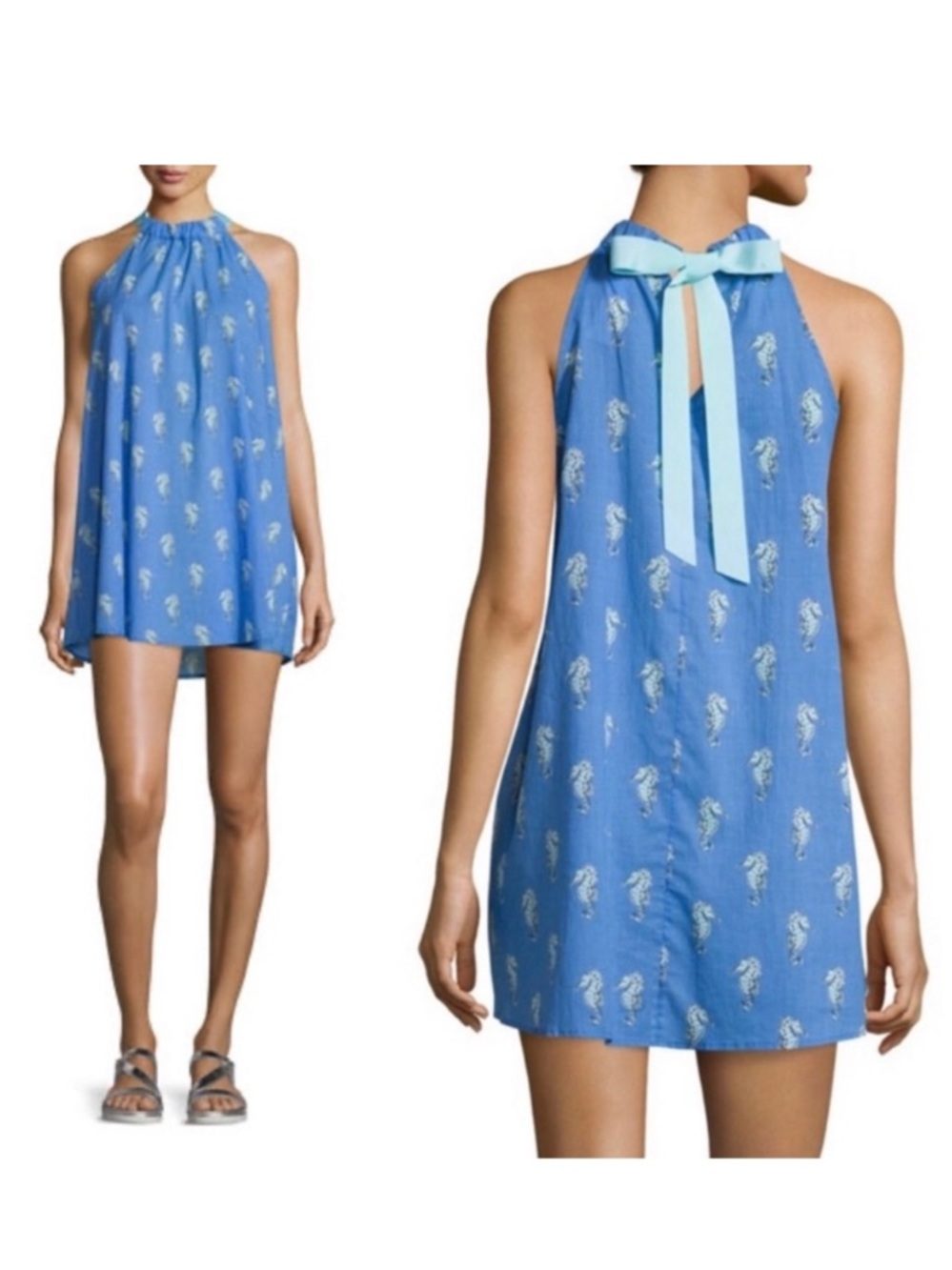 Kate Spade Champagne Reef Seahorse Halter Ribbon Tie Swim Cover Up Size M/L
